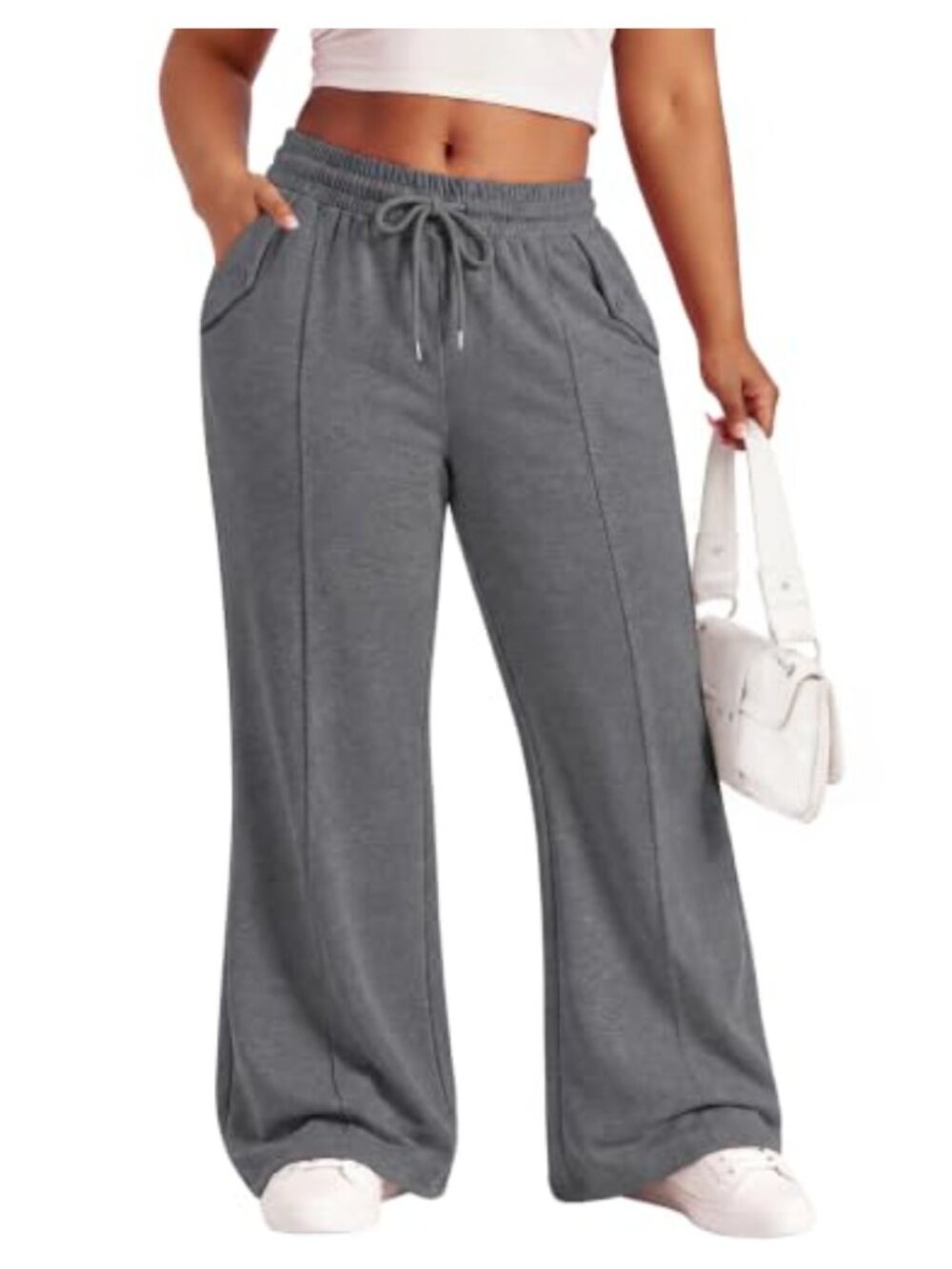 Plus Size Wide Leg Sweatpants with Pockets Rayon Blend Lounge Pants